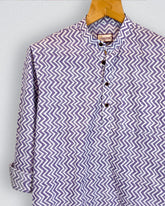 Zigzag Style – Printed Cotton Short Kurta in Purple